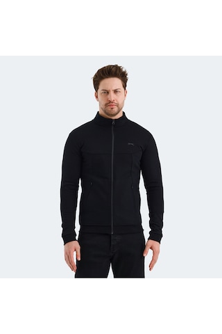 Slazenger VISUAL Erkek Fermuarlı Dik Yaka Cepli Siyah Sweatshirt