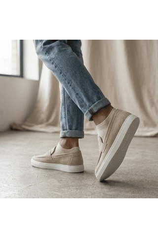 Erkek Loafer Ayakkabı Günlük Rahat Bağcıksız Süet Casual Klasik Ayakkabı Tarz0580 Krem