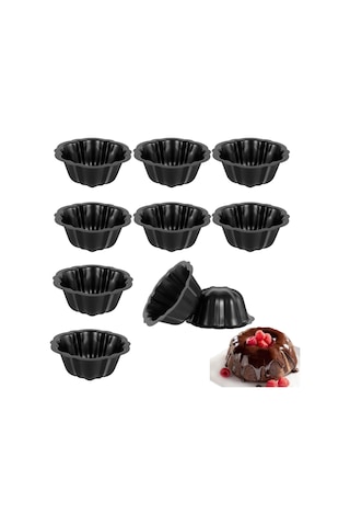 Yaleker 10 Adet Karbon Çelik Çizgili Anti- Yapışkan Kek, Puding, Ekmek, Muffin Fırın Kalıbı 15x15x8cm, Siyah Siyah