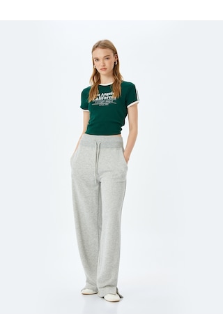 Koton Slogan Baskılı Bisiklet Yaka Kısa Kollu Biyeli Slim Fit Tişört Yeşil 5sal10129ık Yeşil