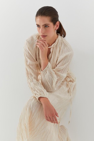 Kraş Dokulu Etek Takım Bej Bej