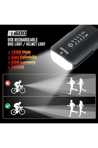 Stradacycles St-600 Çift Yönlü Lityum Şarj Edilebilir Far