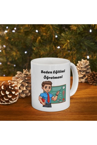 Erkek Beden Eğitimi Öğretmeni Hediyelik Baskılı Porselen Beyaz Lüks Kupa Bardak Beyaz