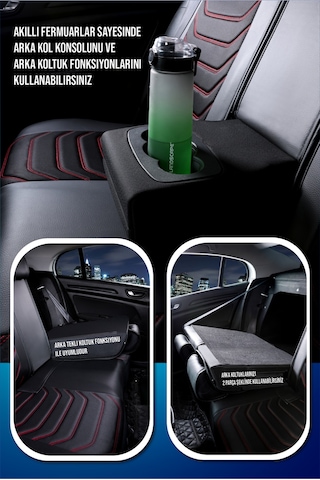 Kia Sportage Yeni Lüx Deri Oto Koltuk Kılıfı Ön Arka Takım Antalya Serisi Siyah Kırmızı