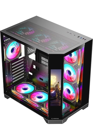Nova 9.16'' Lcd Ekranlı Hub+kumanda Siyah 7x12cm Argb Pwm Fan Gaming Oyuncu Kasası