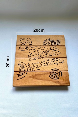 Ham Masif Ahşap Mektup Desenli El Yapımı Sunum Altlığı, Nihale