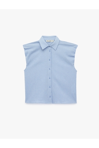 Koton Regular Fit Düğmeli Kareli Klasik Yaka Kolsuz Gömlek Mavi Ekose 6sal60219ıw