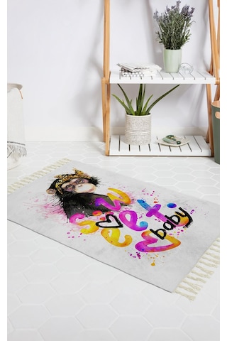 Banyo Halısı Dijital Baskılı Banyo Paspası 50x80 Polyester Kaymaz Tabanlı Duş Paspası Sweet Baby Beyaz - Siyah