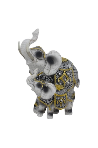 Lüks Nakış İşlemeli Anne Ve Yavru Fil Heykeli Feng Shui Şans Getiren Dekoratif Masaüstü Biblo 17 Cm. 74221562