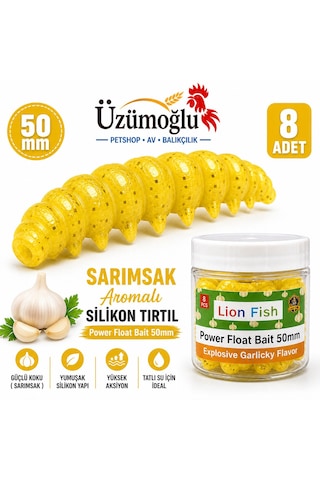 Üzümoğlu Sarımsak Aromalı Silikon Tırtıl 50mm 8 Adet Alabalık Yemi