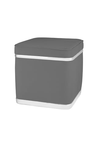 Zengo Silver Twin Line Kare Puf -gri Kumaş, Dekoratif Makyaj Masası Pufu-modern Style
