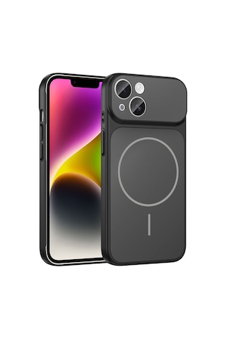 Apple Uyumlu iPhone 13 Kılıf Şarj Özellikli Kamera Lensli 1.8mm İnce Sert Formen Kapak Siyah