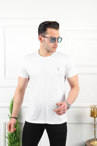 Beyaz Erkek Tişört Standart-Fit Bisiklet Yaka Düz Erkek Tişört Beyaz