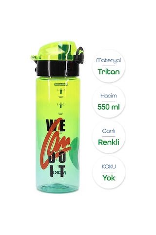 Su Matarası Tritan Geniş Ağız Su Şişesi We Can Do İt Spor Matarası Suluğu Bpasız 550 Ml Yeşil 0100