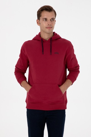 U.S. Polo Assn. Erkek Oversize Fit Kapüşonlu Şardonlu Koyu Frambuaz Basic Sweatshi 50313782-VR104
