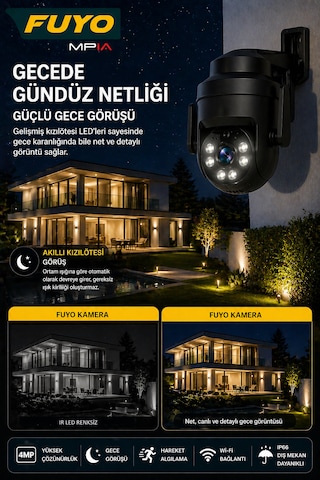 Mpia Fuyo Wifi 4mp Fullhd Ptz Akıllı Güvenlik Kamerası Hieasy Gece Görüş Sesli Kişi Takibi + 12v Adaptör
