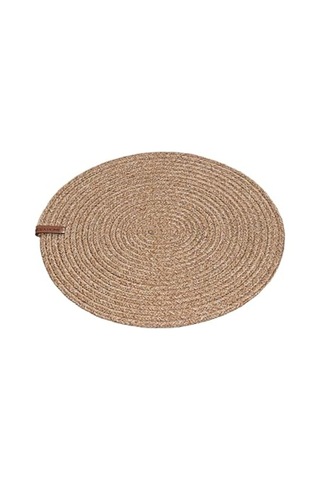 Cesta Amerikan Servis El Yapımı Pamuklu Natural Jüt Örme Düz Yuvarlak Supla 37x37cm Açık Bej