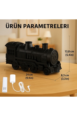 Dekoratif Tren Tasarımlı Buhar Makinesi Led Işıklı Sessiz Nemlendirici & Difüzör Siyah - 784005232