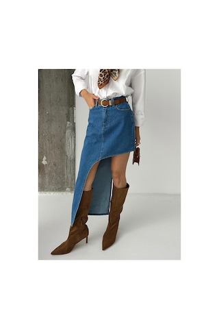 Kene Jeans Kadın Yan Asimetrik Kesim Kot Etek Lacivert