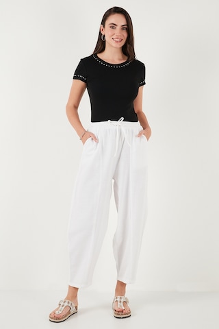 Lela Pamuklu Relaxed Fit Normal Bel Daralan Paça Bayan Pantolon 668Yp5198 Beyaz