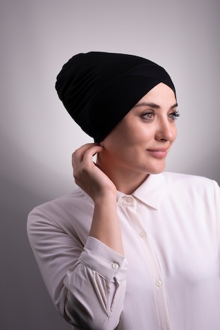 Halven Siyah Pratik Hazır Geçmeli Iç Bone Viskon Kumaş Çapraz Tek Bantlı Siyah