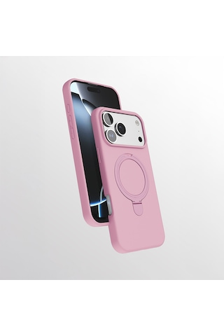Apple Uyumlu iPhone 17 Pro Max Kılıf M-safe Şarj Özellikli Standlı Zore Samara Kapak Pembe