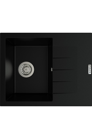 Polex Cristalüx Granit Evye P-S60 Siyah Tezgah Altı Ve Tezgah Üstü Kare Mutfak Evyesi 60.5x49.5 CM