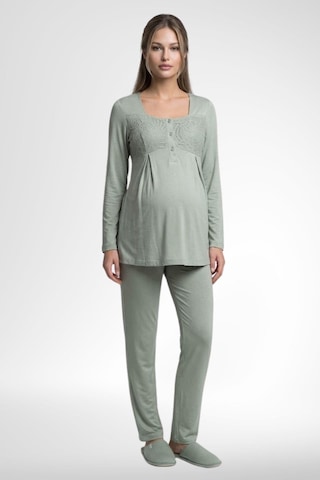 Mecit Pijama Mecit 6402 Elegant Yeşil Dantel Pelerinli Lohusa Pijama Takımı
