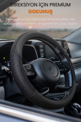 Direksiyon Kılıfı Universal Geçmeli Oto Direksiyon Kılıfı Premium Deri Kaymaz Terletmez - Flx1 Siyah