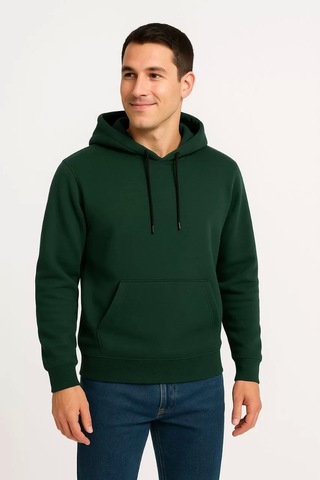 Erkek Üç İplik Kapüşonlu Kanguru Cepli Sweatshirt Hoodie - Haki Haki