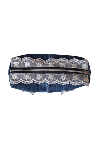 Cıny Denim Dantelli Ve Fiyonklu Pinterest Makyaj Çantası Tb041