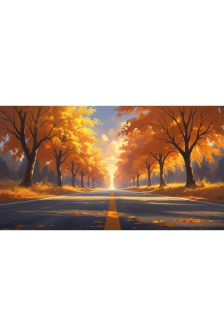 Doğa Ve Manzara Yatay Sonbahar Ağaçlarının Arasında Ufka Doğru Uzanan Yalnız Yol 04 Çerçevesiz 90x60cm Pvc Tablo