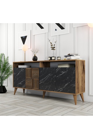 Milan 160cm Konsol - Ceviz / Siyah Mermer