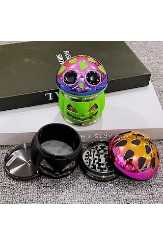 Elmpaly 2.8" 70mm Zinc Alloy Tütün Öğütücü - Kafatası Desenli Manuel 4 Katlı