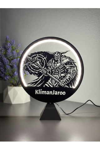 Knight Online Warrior Kişiye Özel İsimli Halka Led Masa Gece Lambası Gamer Oyun Oda Dekor Hediyelik Siyah
