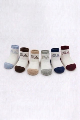 Cocole Socks Erkek Bebek Soket Çorabı Kraft Kutulu 6'lı Set Pamuklu 0-1 Yaş Mimari Desenli Çok Renkli