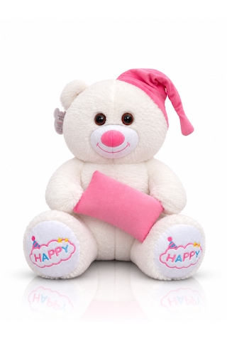 Ayıcık Şapkalı Ve Yastıklı Seri Peluş Ayıcık 60cm - Hediyelik Peluş Oyuncak 001 - Beyaz