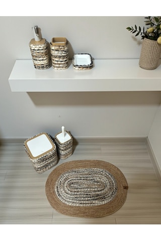 Doğal Dokulu Hasır Görünümlü 6 Parça Banyo Takımı Zarif Ve Modern Çok Renkli