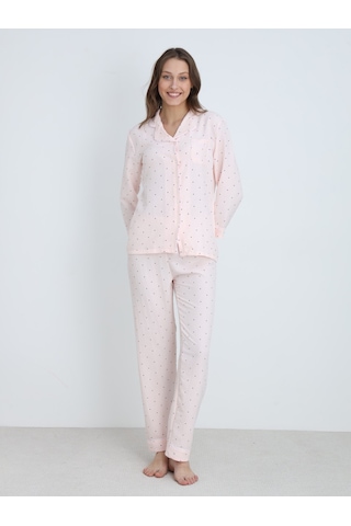 Dofi Kadın Desenli Pijama Takımı - Pudra