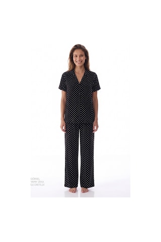 Penti Siyah White Dots Gömlek Pantolon Pijama Takımı