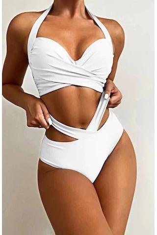 Özel Tasarım Detseksiz Kaplı Çapraz Beyaz Bikini Takım (551646721)