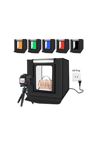 40x40 Cm 2x32 Led Işıklı Taşınabilir Fotoğraf Çekim Çadırı Stüdyo Kutusu 6 Farklı Fon Çok Renkli