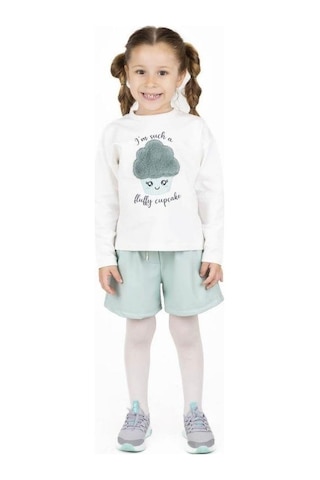 Kız Çocuk Peluş Cupcake Desenli Sweatshirt-13508 Ekru
