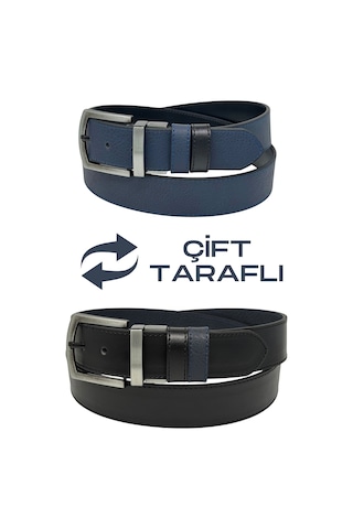 Süzer Deri 4 Cm. Çift Taraflı Spor Model Suni Deri Unisex Kot Kemer Lacivert/siyah Lacivert
