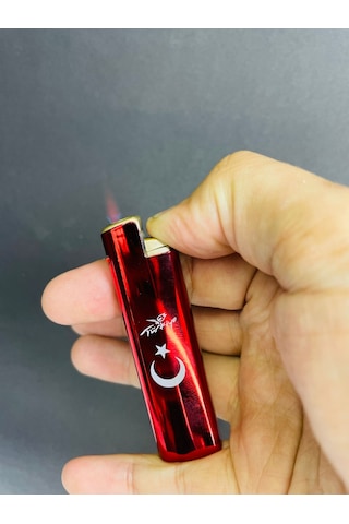Hunter Türk Bayraklı Kırmızı Metal Kasa Çakmak Pürmüzlü