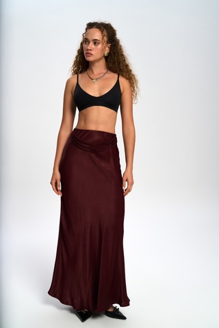 Mai Collection Mai Studios Co. Muirnas Askı Detay Bordo Uzun Saten Etek Bordo