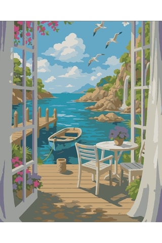 Denic Sayılarla Boyama Seti 40x50 Cm (Çıtalı) Fırça Boya Dahil Numaralı Tuval Cam Manzaralı