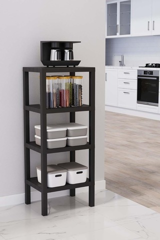 4 Katlı Siyah Çok Amaçlı Banyo, Balkon Düzenleyici Raf Ünitesi, 100x38x29 Cm Mtfks-om-2115-4lu
