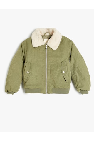 Koton Oversize Bomber Ceket Peluş Yakalı Cep Detaylı Haki 5wkg20016aw Haki