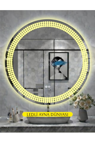 60 Cm Günışığı Banyo Antre Makyaj Duvar Ledli Ayna Beyaz - Gümüş